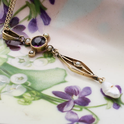 c1900 10k Amethyst Lavaliere Pendant