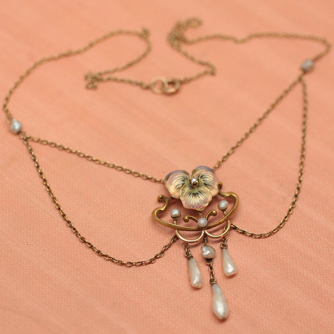 C.1900 Art Nouveau Enamel Pansy Necklace
