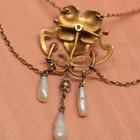 C.1900 Art Nouveau Enamel Pansy Necklace