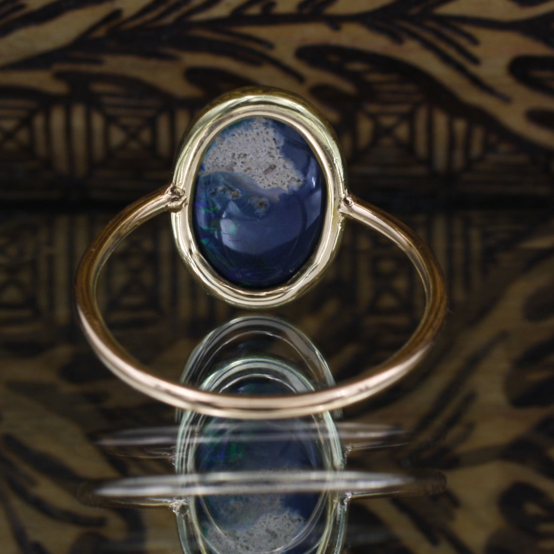 Mermaid Aquarian Opal Ring Stainless Steel Band 6mm