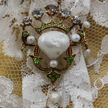 c1880 Intense Fancy Brown Diamond, Natural Pearl, and Demantoid Garnet Brooch