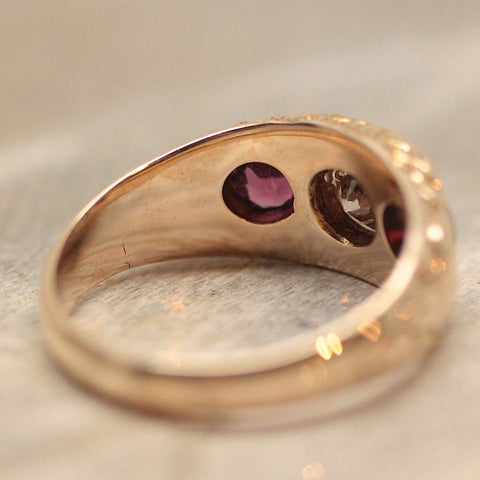Circa 1890 Hand Carved Diamond and Purple Sapphire Gypsy Ring