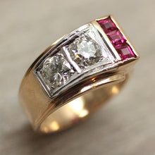 Circa 1930 Art Deco Diamond and Synthetic Ruby Ring