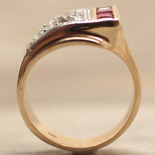 Circa 1930 Art Deco Diamond and Synthetic Ruby Ring