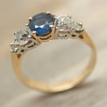 Old-Mine Cut Diamond and Sapphire Ring