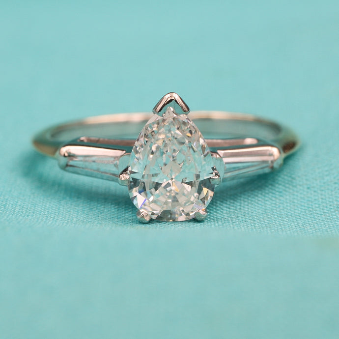 1960s-70s Pear and Baguette Diamond Ring