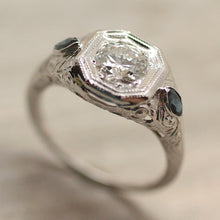 Circa 1920 18K Diamond & Sapphire Ring