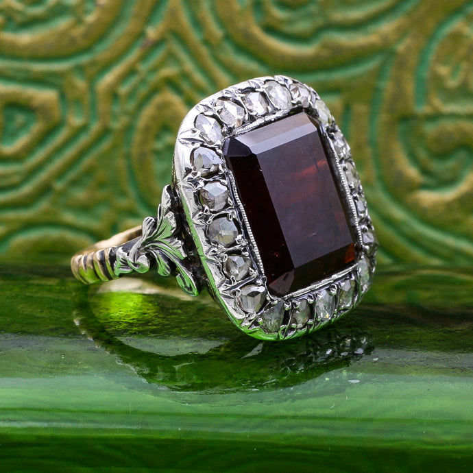 c1850 Garnet and Rose Cut Diamond Ring