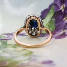 c1895 Sapphire and Rose Cut Diamond Halo Ring
