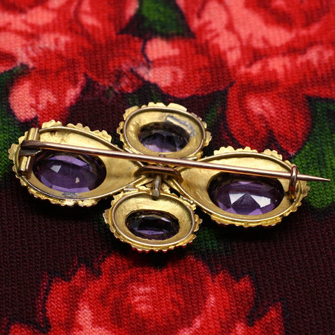 Circa 1850 14K Cannatile & Amethyst Brooch