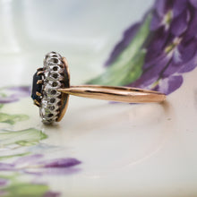 c1895 Sapphire and Rose Cut Diamond Halo Ring