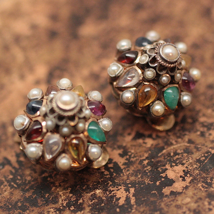 10K & Silver Natural Gemstone Earrings