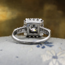 1920s Handmade Platinum Diamond Square Halo Ring