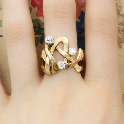 1960s-70s Abstract Unraveled Diamond Ring