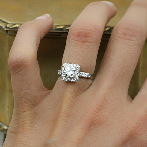 1920s Handmade Platinum Diamond Square Halo Ring