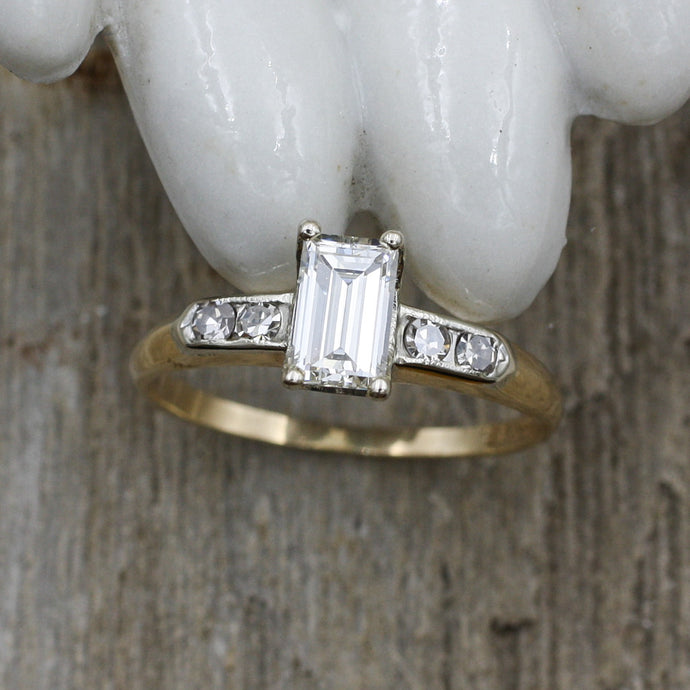 1930-50 GIA Certified .62ct Emerald Cut Diamond Ring