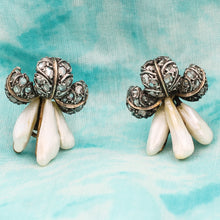 Rose-Cut Diamond and Natural Pearl Lilybell Earrings c1860