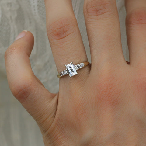 1930-50 GIA Certified .62ct Emerald Cut Diamond Ring