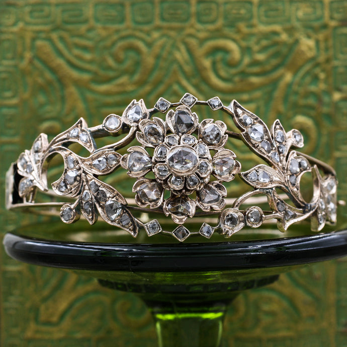 c1850 Rose Cut Diamond Floral Bangle