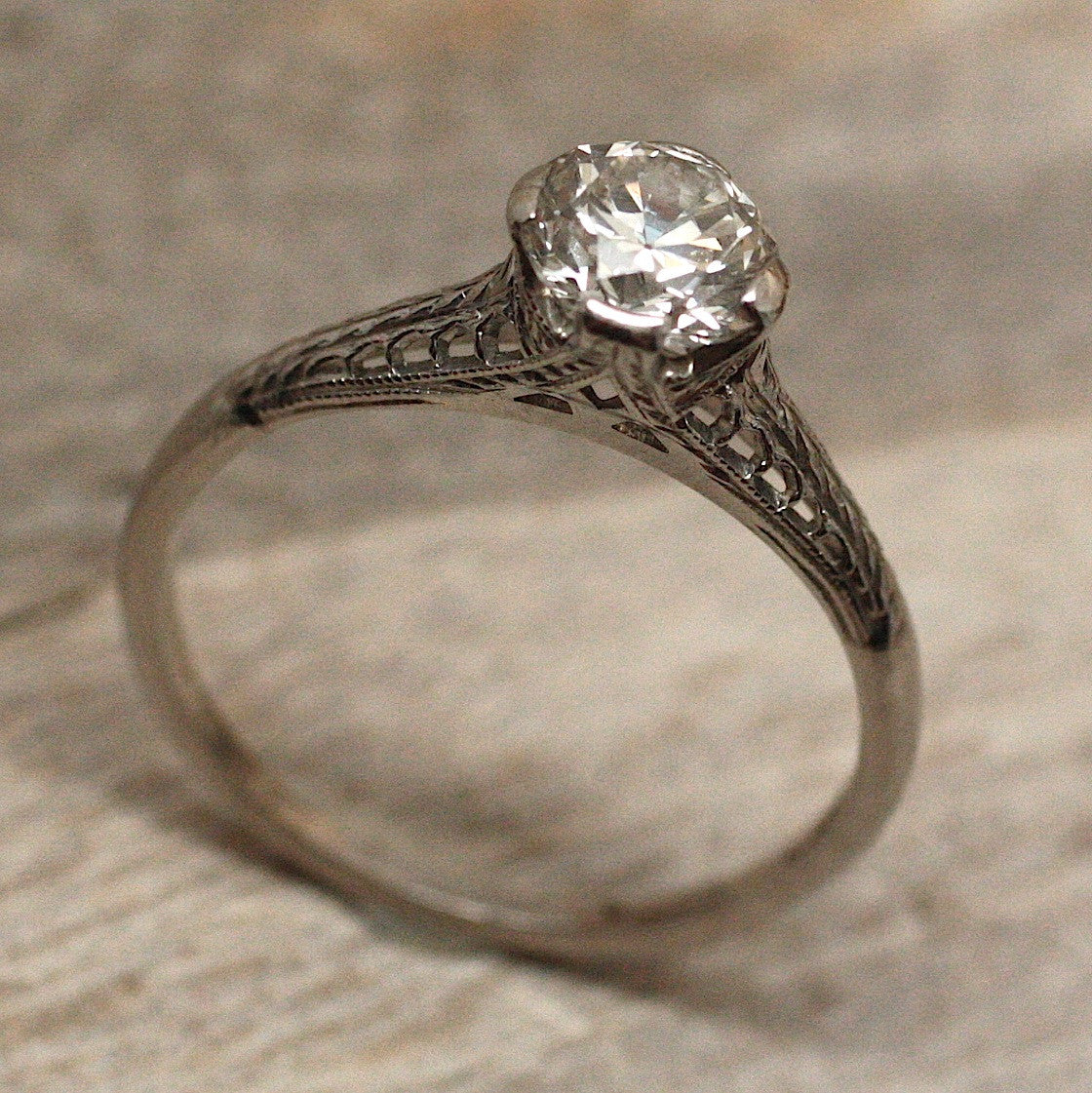 Circa 1920 Handmade Platinum Engagement Ring