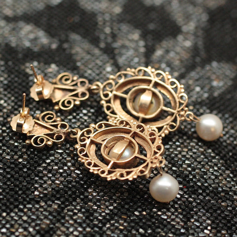 Circa 1950 14K, Enamel, Cultured Pearl Earrings