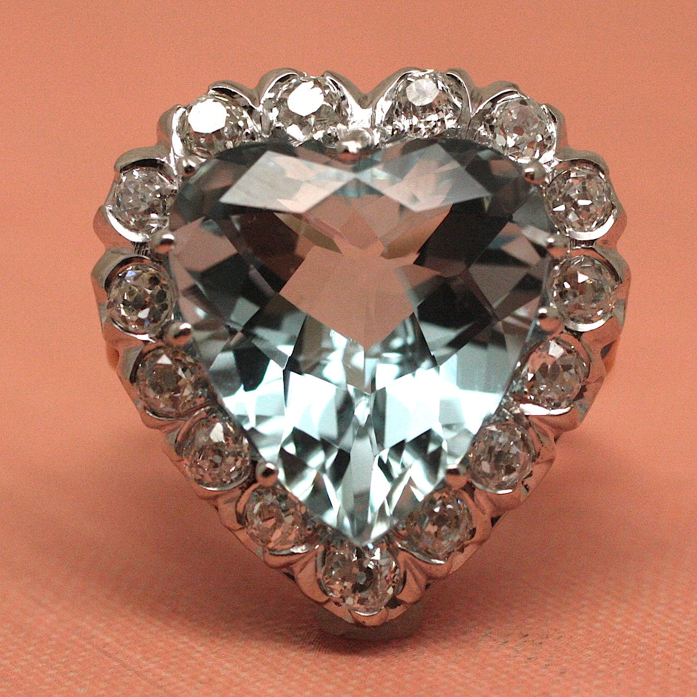Circa 1950 Aquamarine & Diamond Cocktail Ring