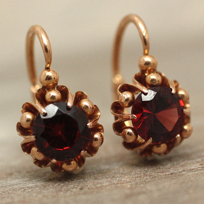 Circa 1900 18K Almandine Garnet Earrings