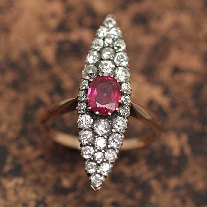 Circa 1880 Ruby & Diamond Navette Ring