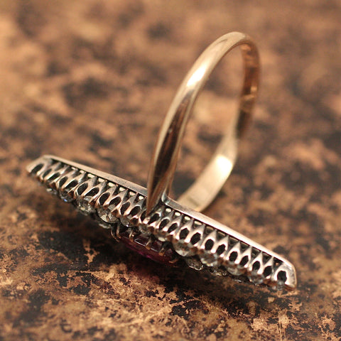 Circa 1880 Ruby & Diamond Navette Ring