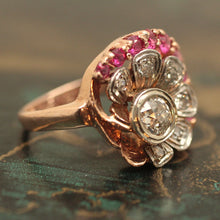 Circa 1940 Rose Gold, Diamond & Ruby Ring