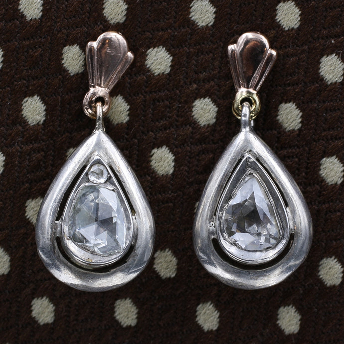 Georgian Rose Cut Diamond Drop Earrings