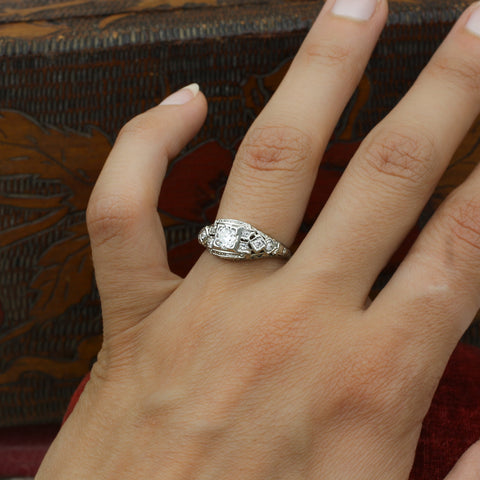 1920s 18k Filigree Diamond Dome Ring
