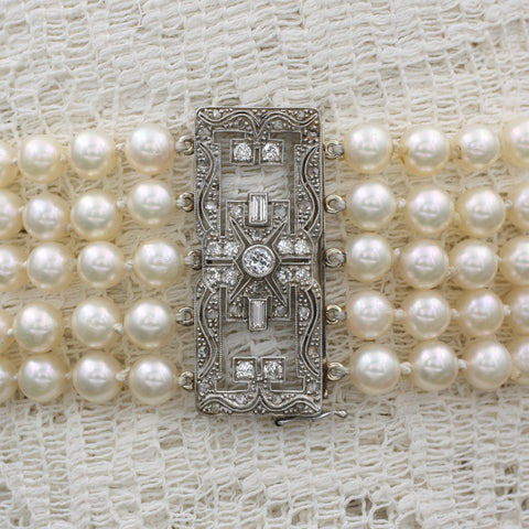 Edwardian Diamond Clasp Pearl Choker Necklace