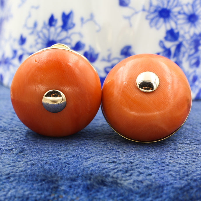 1930s-50s Fine Mediterranean Coral Button Earrings