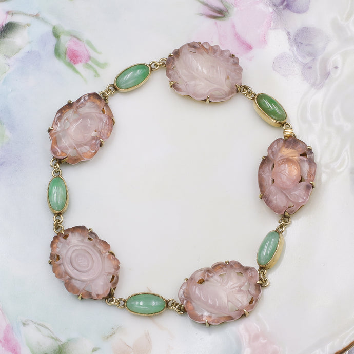 Rose Quartz and Jade Bracelet c1930