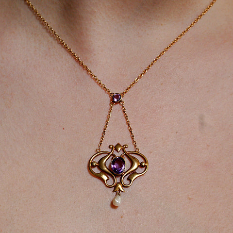 Art Nouveau Amethyst and Pearl Necklace