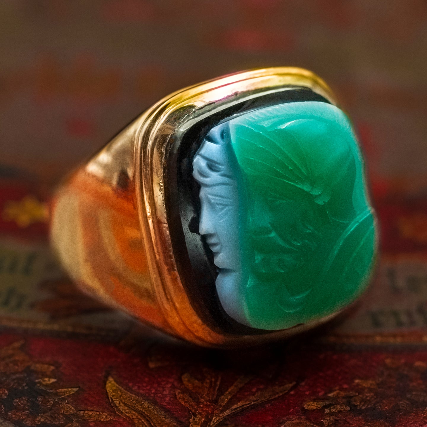 Banded Agate Cameo Ring c1950