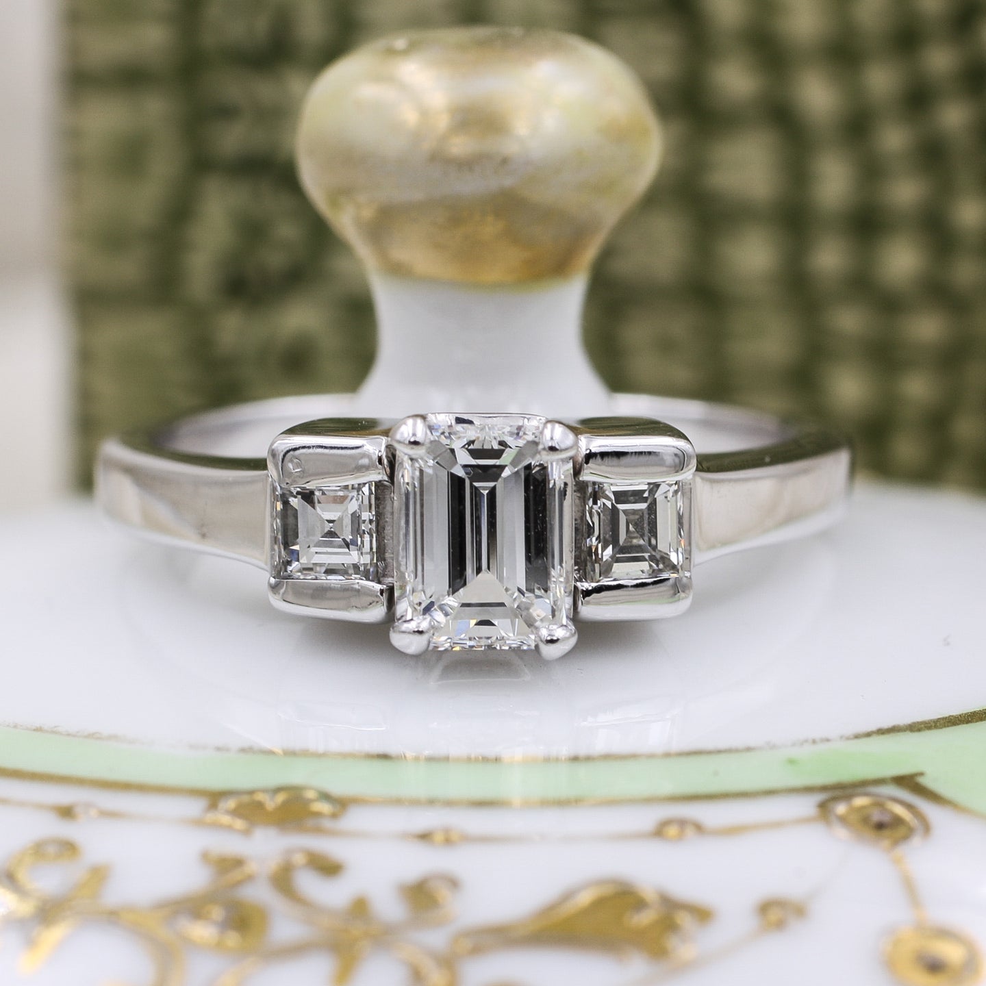 Midcentury Colorless Emerald Cut Diamond Ring