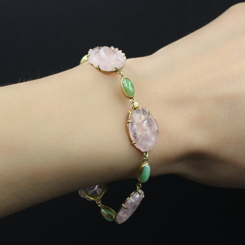 Rose Quartz and Jade Bracelet c1930