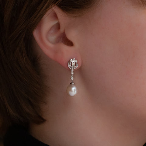 South Sea Pearl Drop Earrings c1990