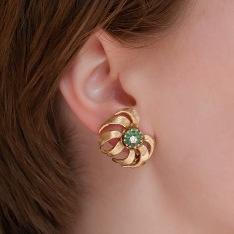 Emerald Frond Clip-on Earrings c1980