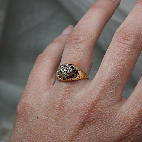 c1880 Handmade 14k Old Mine Cut Diamond Cluster Ring