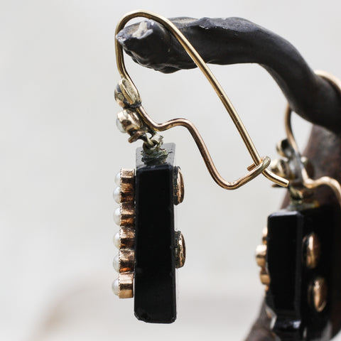 Victorian Onyx and Pearl Earrings