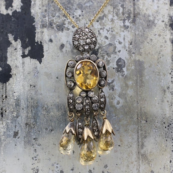 Georgian Revival Citrine and Diamond Pendant c1910-30