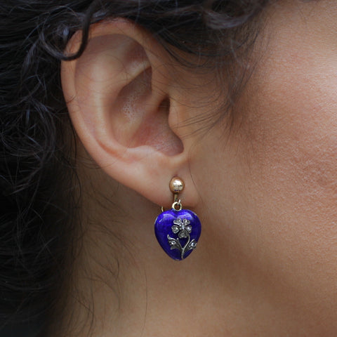 Victorian Enamel Memorial Heart Earrings