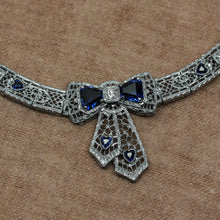 Deco Filigree Sapphire and Diamond Bow Necklace