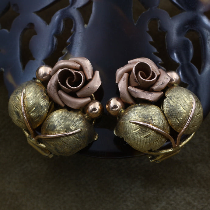 Gold Rose Earrings c1930