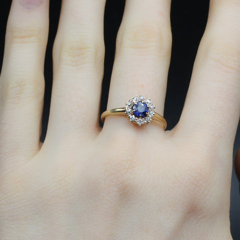 c1880 Burmese Sapphire and Old Mine Diamond Halo Ring