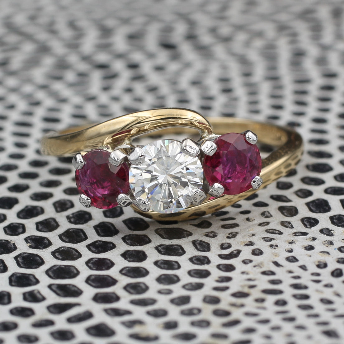 Diamond and Fine Ruby Three Stone Ring c1940