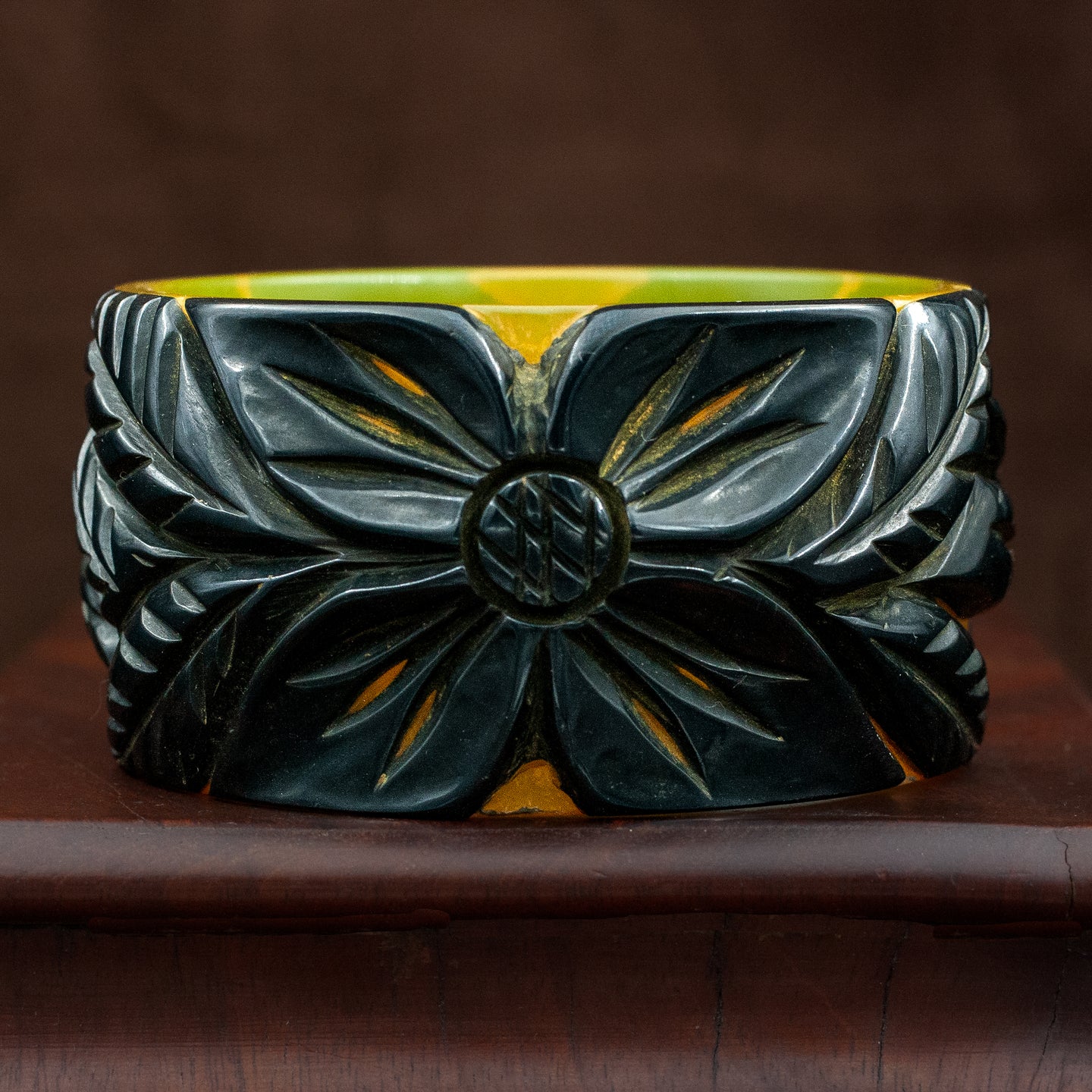 Vintage Bakelite Reverse Carved Flower Bracelet